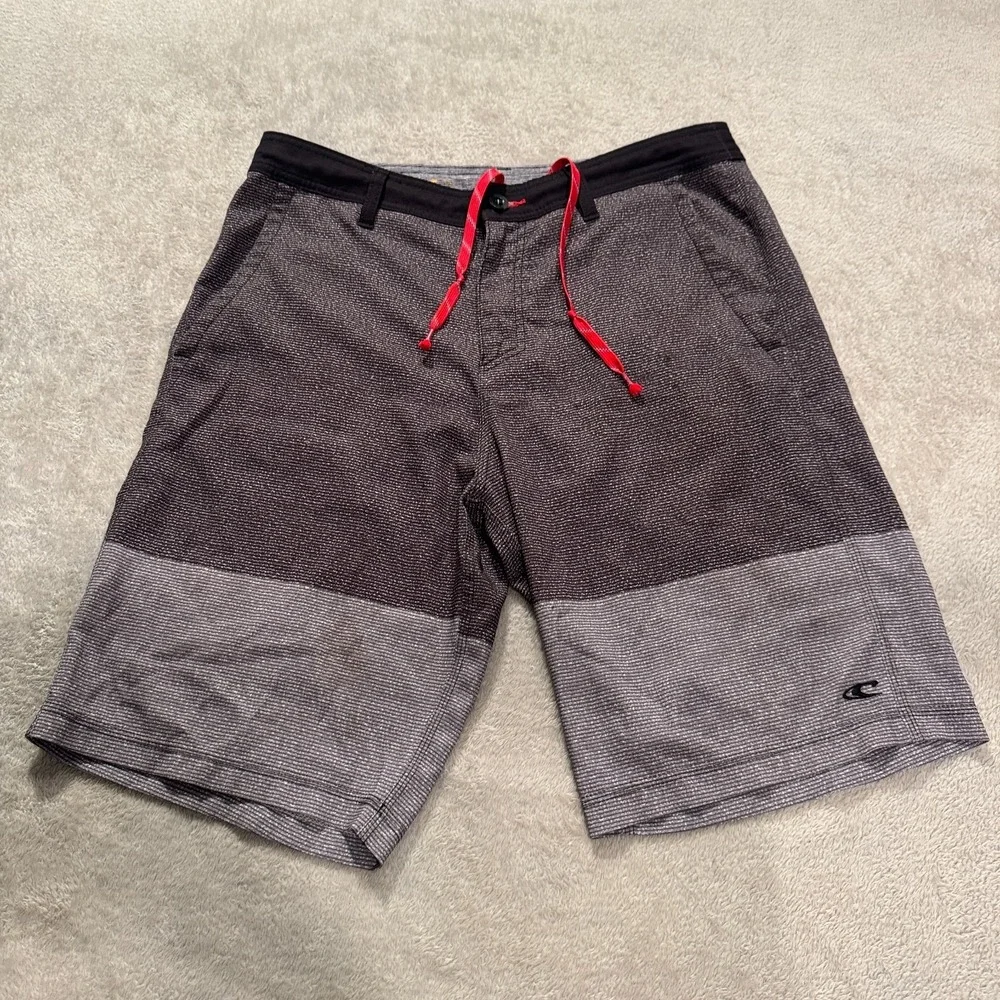 O'neill Hybrid‎ Board Shorts Mens 32 Gray Stripe Drawstring Surf Outdoor 10